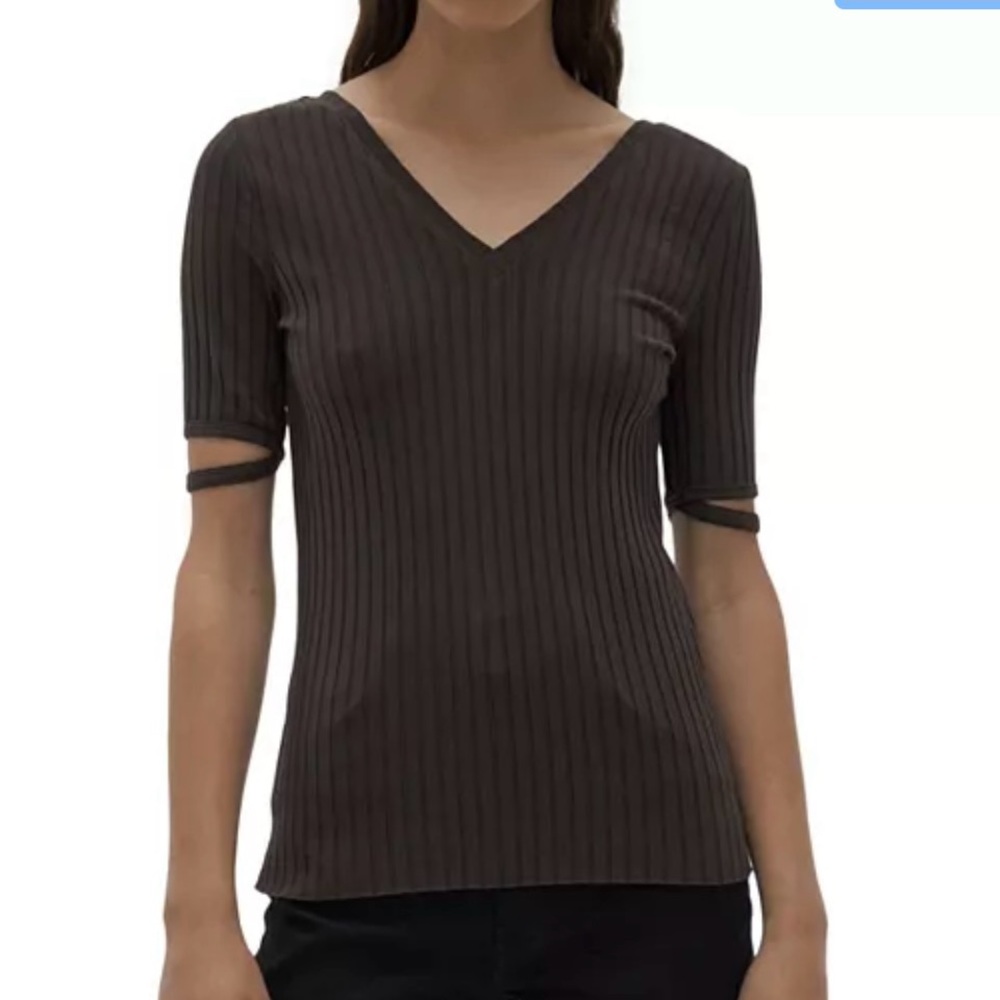 Helmut Lang V-Neck Ribbed Top in Brown Size L